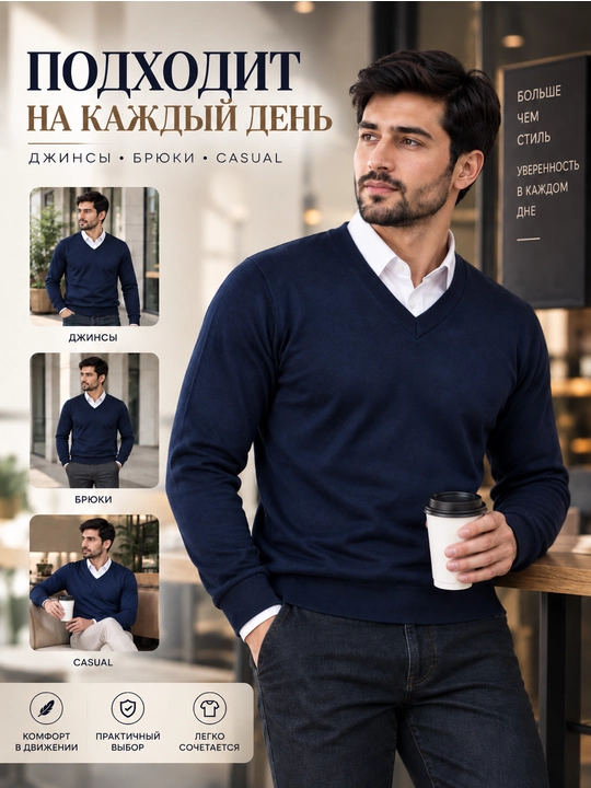 Мужской пуловер с длинным рукавом, классический джемпер, повседневный стиль