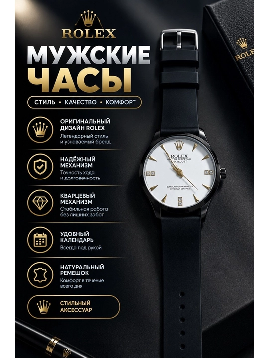 Классические мужские часы с силиконовым ремешком - 