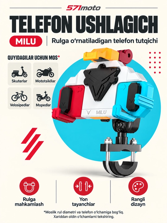 MILU telefon ushlagichi — skuter, mototsikl, velosiped va mopedlar uchun - 