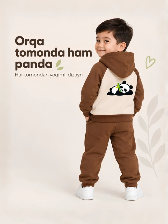 O‘g‘il bolalar uchun Panda sport kostyumi, xudi va shim komplekti, ichki nachos bilan