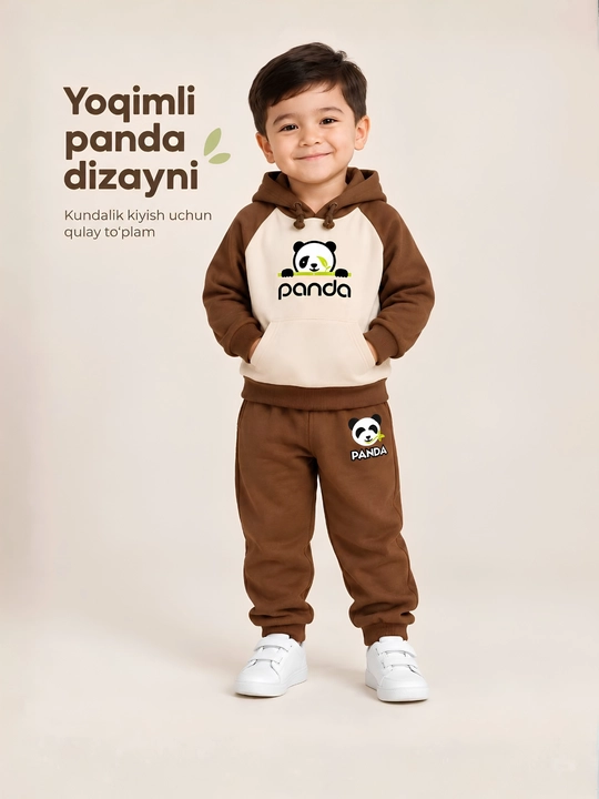 O‘g‘il bolalar uchun Panda sport kostyumi, xudi va shim komplekti, ichki nachos bilan