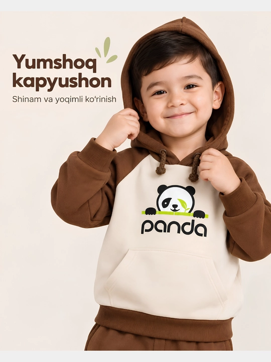 O‘g‘il bolalar uchun Panda sport kostyumi, xudi va shim komplekti, ichki nachos bilan - 