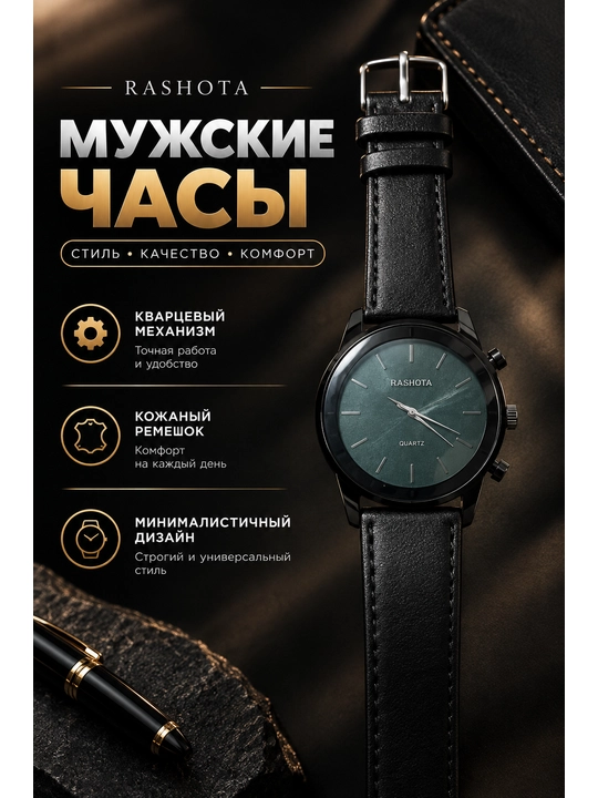Классические часы с ремешком из эко-кожи - 