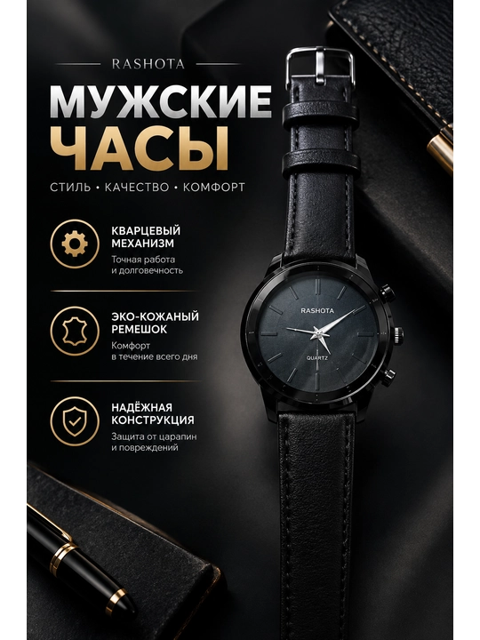 Классические часы с ремешком из эко-кожи - 