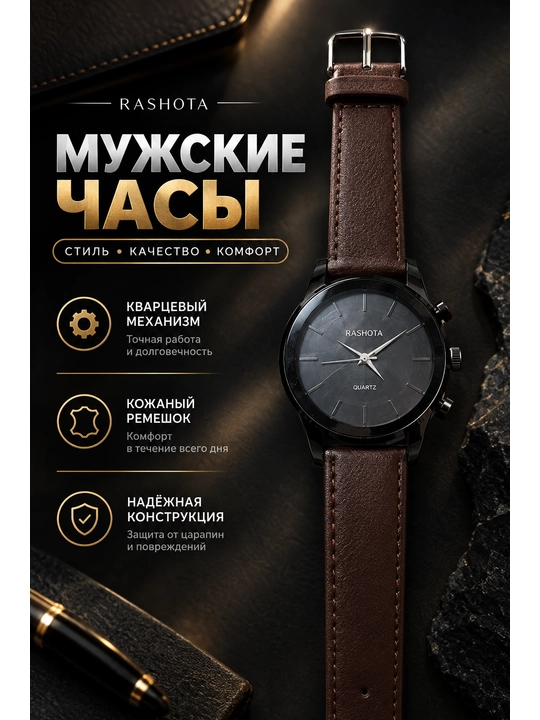 Классические часы с ремешком из эко-кожи - 