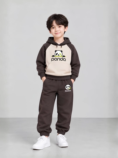 O‘g‘il bolalar uchun Panda sport kostyumi, xudi va shim komplekti, ichki nachos bilan - 