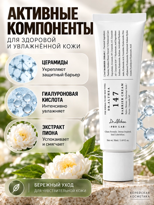 Крем для лица Dr. Althea 147 Barrier Cream, увлажняющий с гиалуроновой кислотой, 50 мл