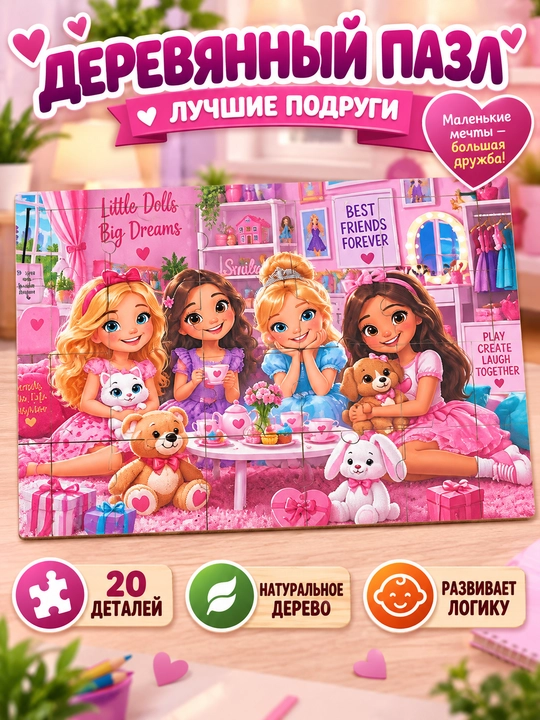 Bolalar uchun yog‘och pazl, rivojlantiruvchi o‘yinchoq, multfilm qahramon, montessori - 