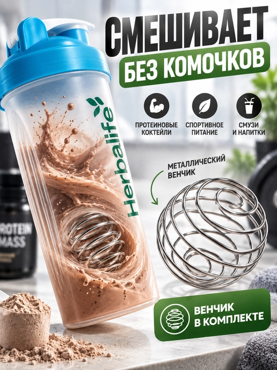 Sport shaker 600 ml – protein va kokteyl uchun, venchikli, o‘lchovli, germetik qopqoq