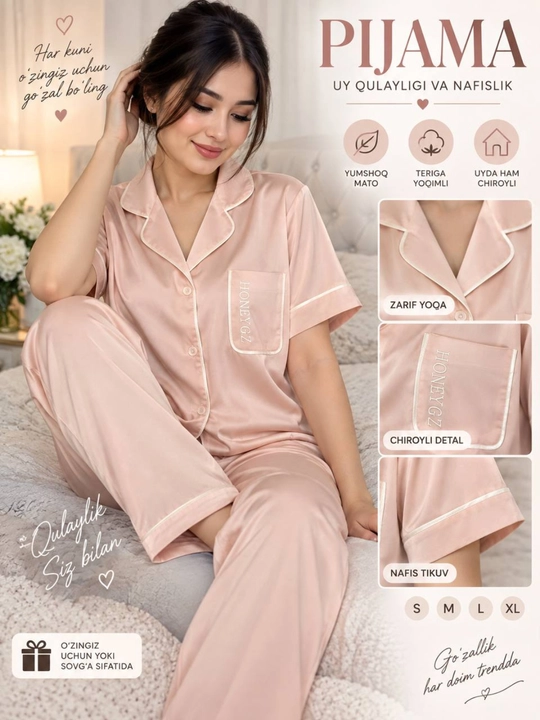 Ayollar uchun pijama komplekti, yumshoq uy kiyimi, 2 qismli - 