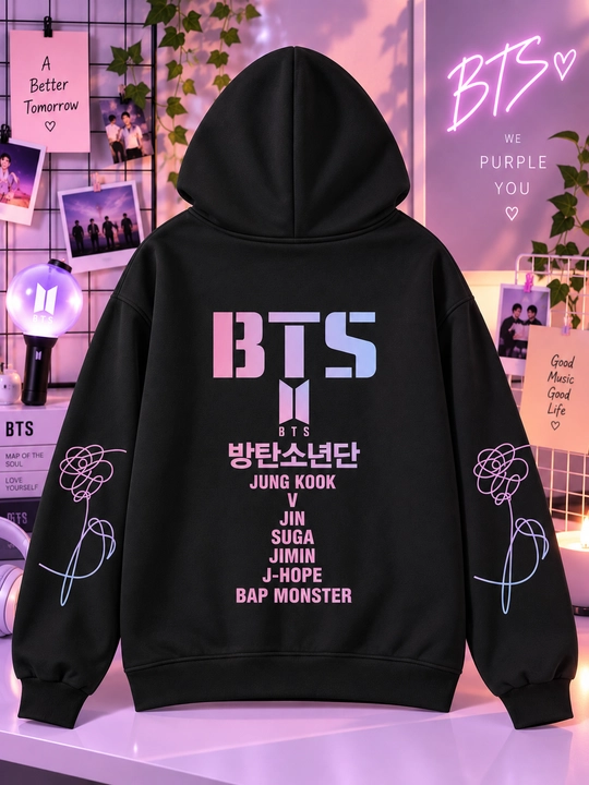 BTS, K-pop Xudi — Uniseks Kapyushonli, Oversize Dizayn