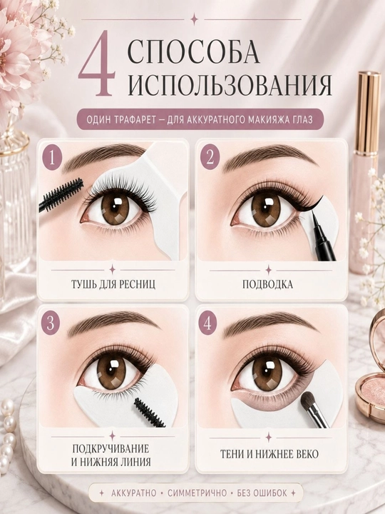 Силиконовый трафарет для стрелок и макияжа глаз, многоразовый шаблон для подводки и туши