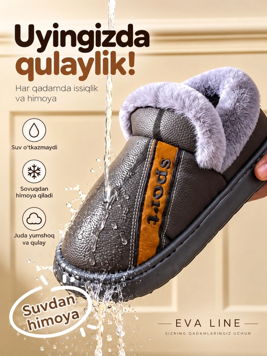Erkaklar va ayollar uchun qishki mo‘ynali issiq shippaklar, bir razmer katta tanlang