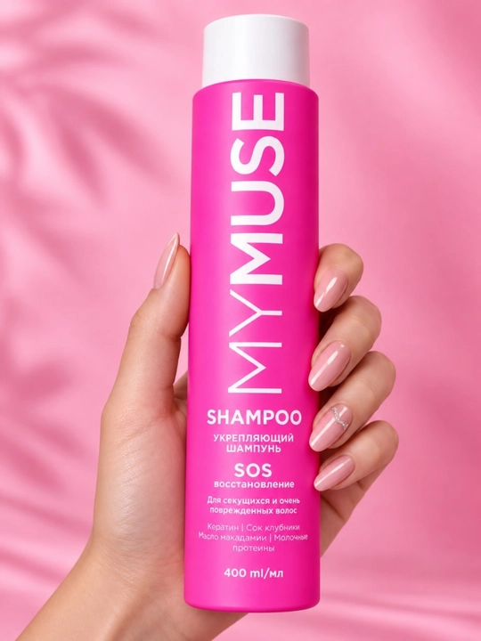 Шампунь MYMUSE SOS укрепляющий, с кератином и маслом макадамии, 400 мл
