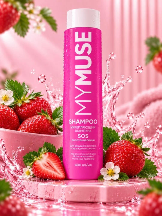 Шампунь MYMUSE SOS укрепляющий, с кератином и маслом макадамии, 400 мл