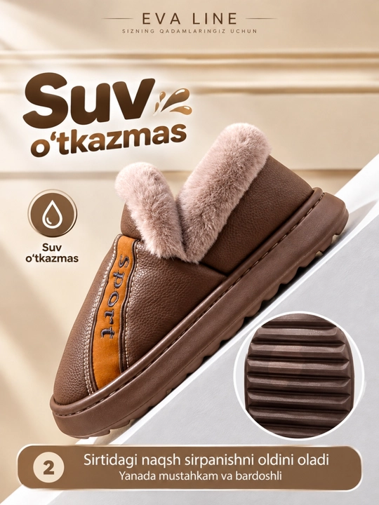 Erkaklar va ayollar uchun qishki mo‘ynali issiq shippaklar, bir razmer katta tanlang