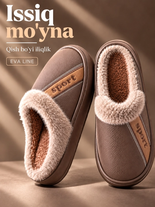 Erkaklar va ayollar uchun qishki mo‘ynali issiq shippaklar, bir razmer katta tanlang