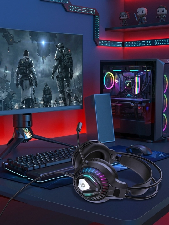 Gaming quloqchin GM3, mikrofonli, RGB yoritish, 3.5 mm + USB, kompyuter uchun