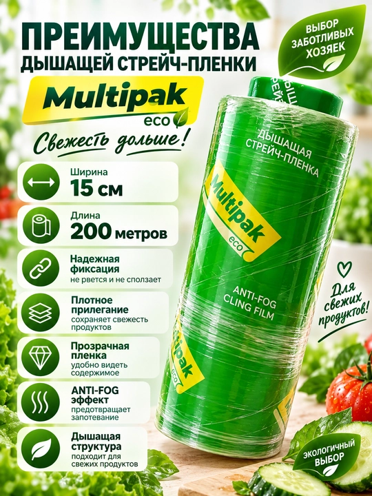 Стрейч плёнка для продуктов и упаковки, пищевая 200 м
