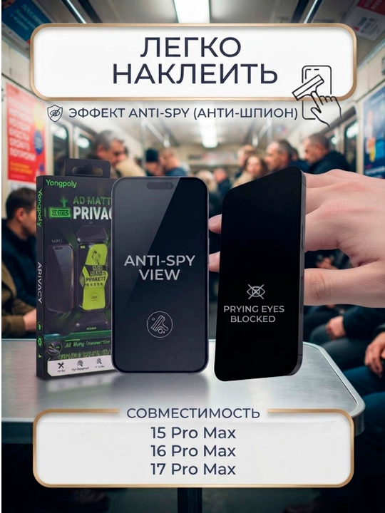 IPhone 15/16/17 Pro Max uchun shaffof antishpion himoya oynasi