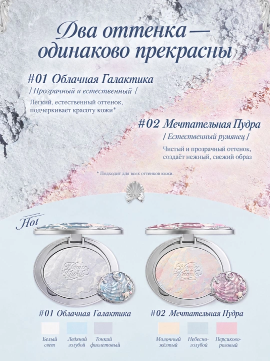 Flower Knows Pearl Shell компактная пудра для лица в перламутровом футляре