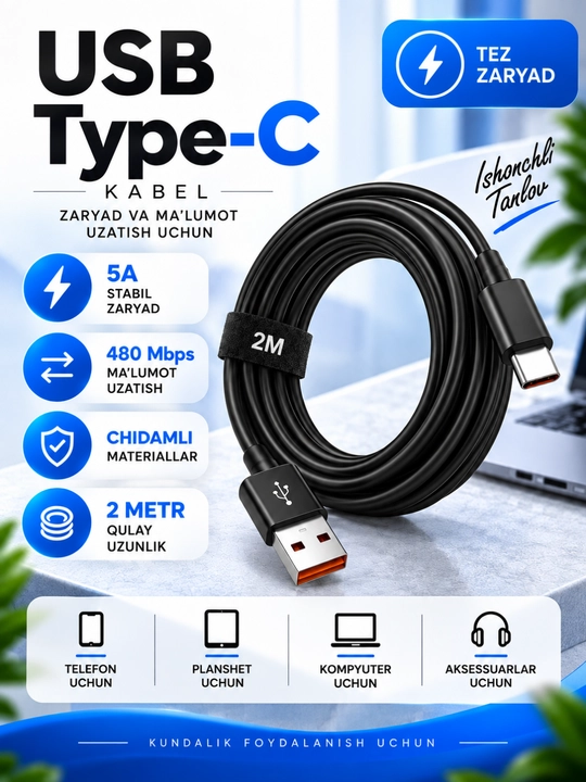 Zaryadlash kabeli va adapterlari uchun amaliy aksessuarlar