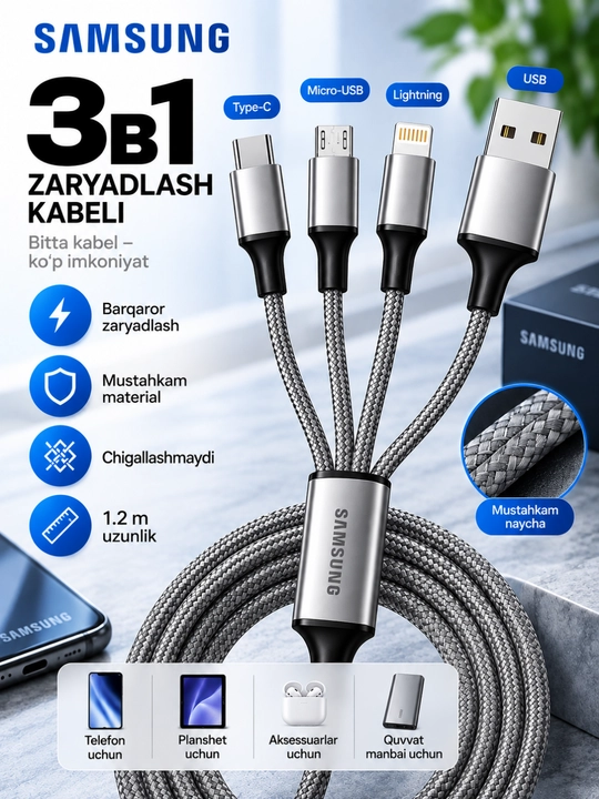 Zaryadlash kabeli va adapterlari uchun amaliy aksessuarlar