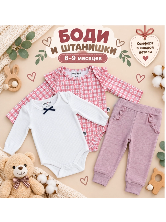 Боди для новорожденных и малышей с длинным рукавом, хлопковый, 0–3, 3–6, 6–9 мес - 