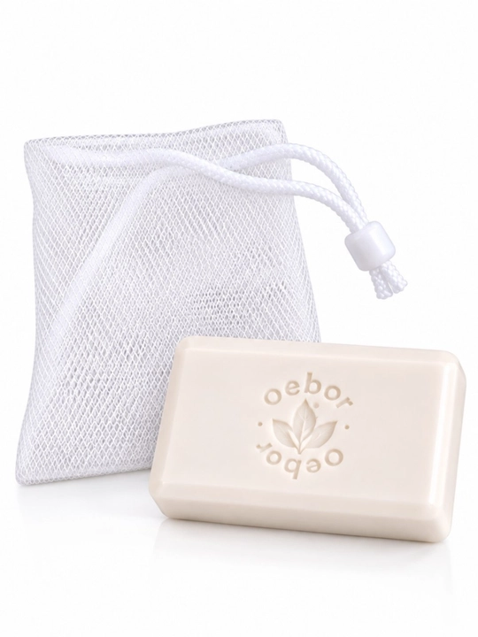 Oebor Beauty Soap sovuni, sovg‘a qadoqli, oq sovun va to‘r xaltacha - 