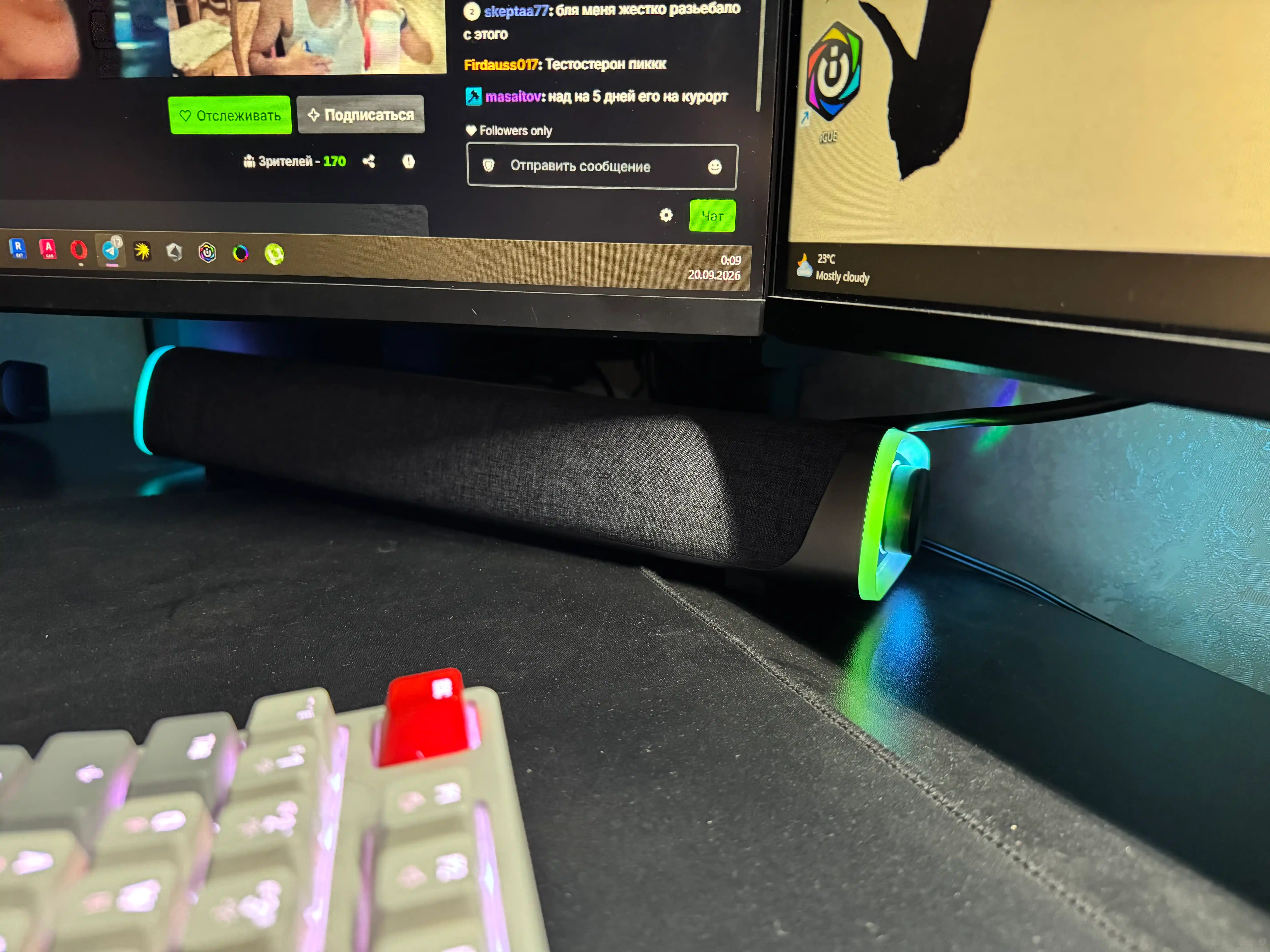 Simli kolonka kompyuter va telefon uchun, RGB yoritgichli soundbar