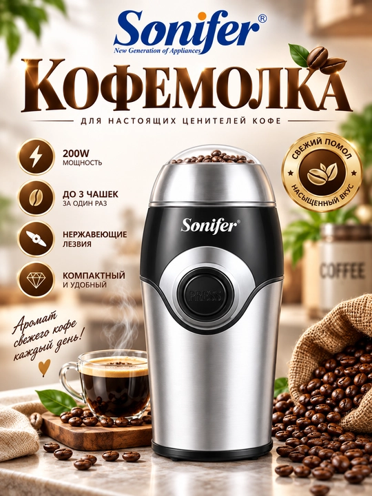 Кофемолка электрическая мощная для кофе и специй, электрокофемолка  SF-3507 - 