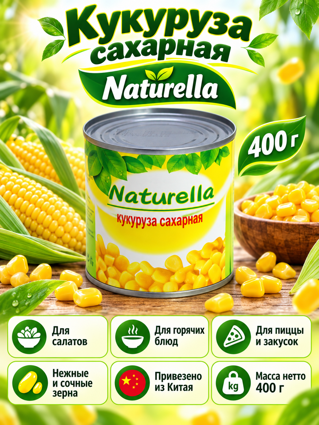 Сладкая кукуруза Натурелла , 400 г Импорт из Китая - 