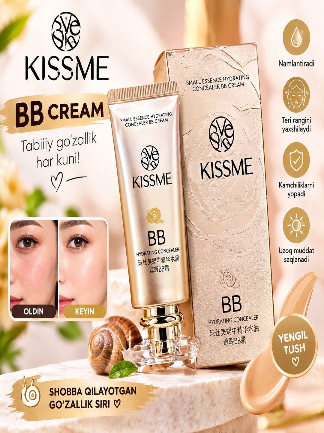 BB krem tonallik - Kissme shilliq qurt ekstrakti bilan 40gr - 