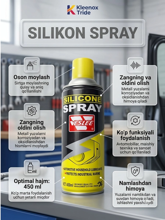Silikon moyi spreyi VESLEE Silicone Spray, rezina zichlagichlar va zangdan himoya, 450 ml