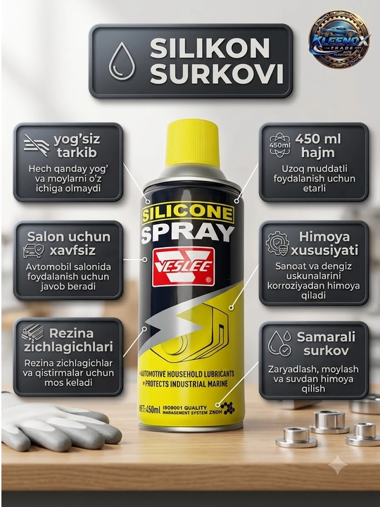 Silikon moyi spreyi VESLEE Silicone Spray, rezina zichlagichlar va zangdan himoya, 450 ml