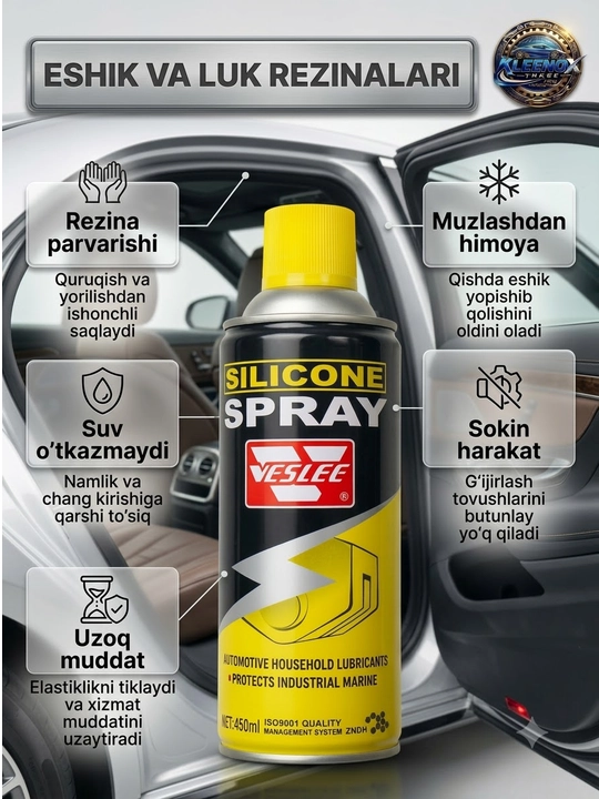 Silikon moyi spreyi VESLEE Silicone Spray, rezina zichlagichlar va zangdan himoya, 450 ml