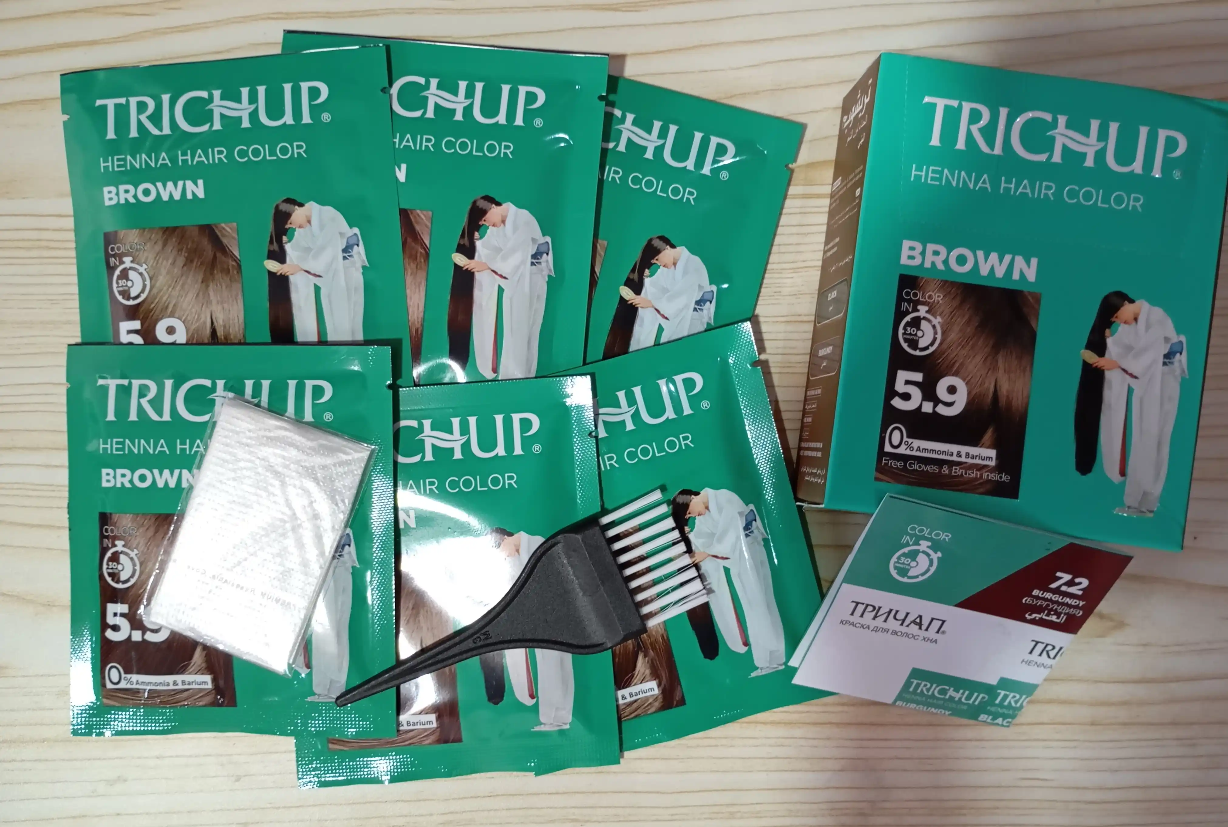 Натуральная краска для волос Trichup Henna Hair Color Черная, природный уход, 6 шт