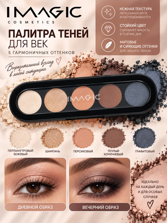 Пятицветная палетка теней для век Make-Up Atelier Paris - 