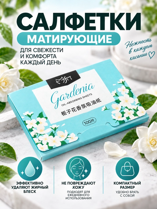 Матирующие салфетки для лица от жирного блеска, 100 шт, 5 видов