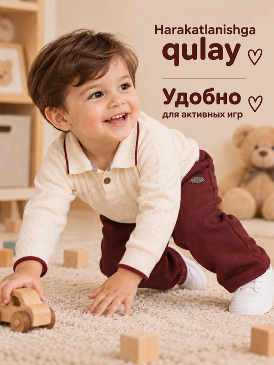 O'g'il bolalar kuz-qishki to'plami, jemper va jinsi shim, 2–3 yosh