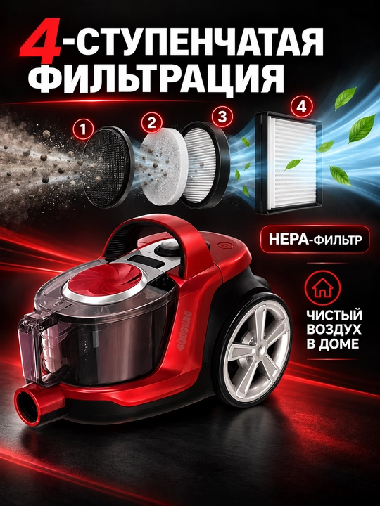 Пылесос Samsung 3600 Вт, 4 л, с телескопической трубкой и HEPA фильтром