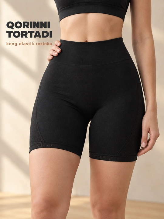 Ayollar uchun fitnes shortlari, yuqori belbog'li velosipedkalar, tortib turuvchi tikishsiz