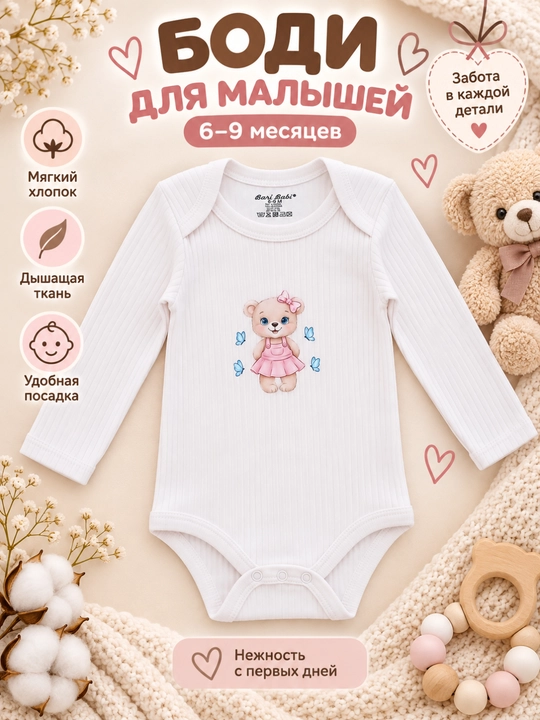 Боди для новорожденных и малышей с длинным рукавом, хлопковый, 0–3, 3–6, 6–9 мес - 