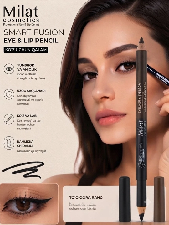 Qosh va ko'z uchun ikki tomonlama qalam Milat Cosmetics No.001/No.002, qora va jigarrang