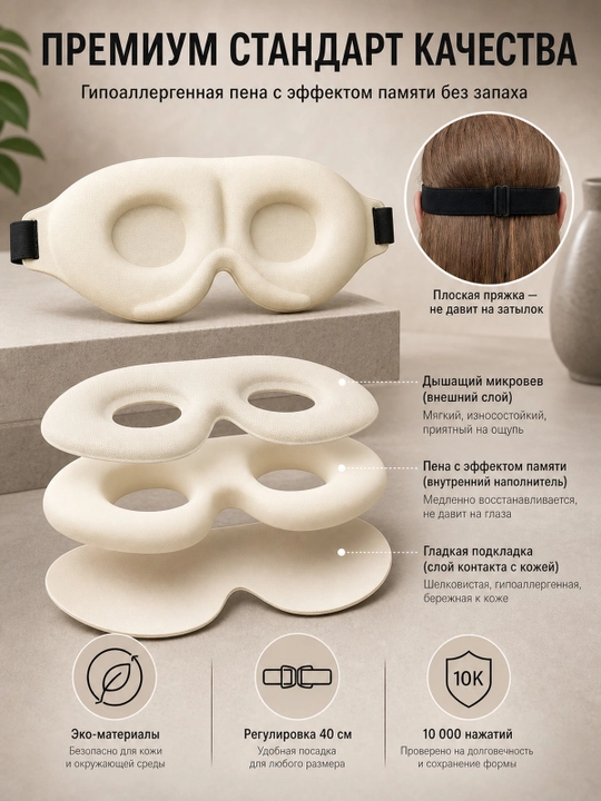 Маска для сна 3D, дышащая повязка на глаза