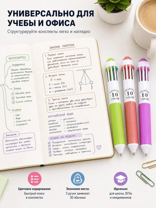 Набор шариковых ручек цветных многоцветных, 3 шт (30 цветов)