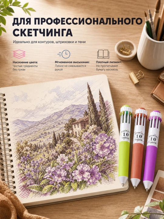 Набор шариковых ручек цветных многоцветных, 3 шт (30 цветов)