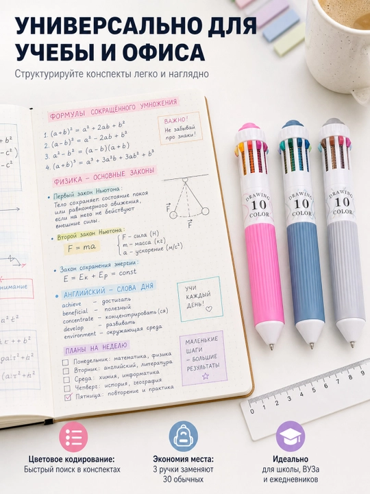 Набор шариковых ручек цветных многоцветных, 3 шт (30 цветов)