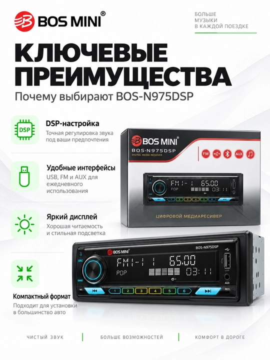 BOS MINI N970DSP/N971DSP/N972DSP/N973DSP/N974DSP/N975DSP 1DIN магнитола с DSP