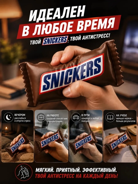 Сквиш шоколадка с ароматом антистресс сникерс